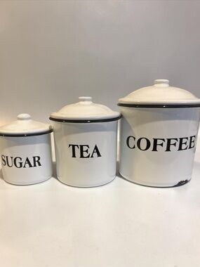 a new day White & Black Enamel Tea, Coffee & Sugar Canister Set
